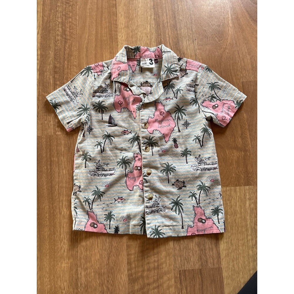 COTTON ON KIDS hayman island button up tropical vacation collared shirt tee